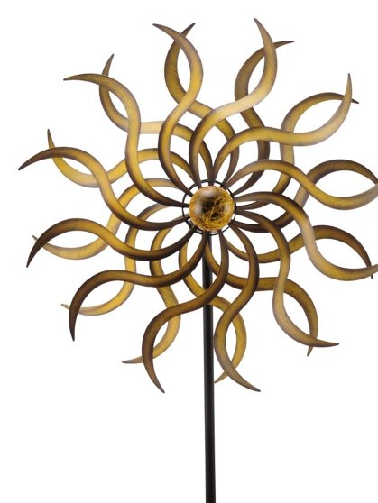 Windrad Gold ArtFerro Solarbeleuchtung Windspiel Gartenstecker Metall Ø53 H187
