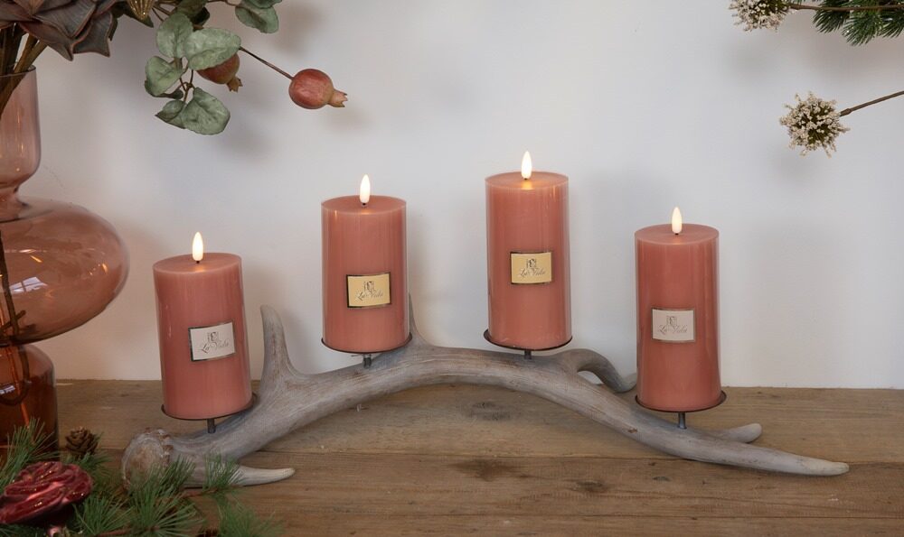 ArticoloGrande2014 für Geweih Advent - Adventgesteck Information Kerzenleuchter L Kerzenhalter - 4 Stumpen Kerzen 62,5 cm Weihnachten -