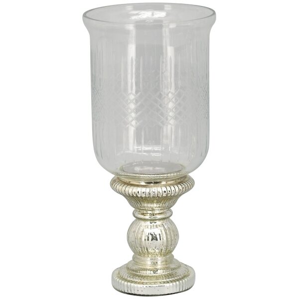 Edles Windlicht Kerzenleuchter mit geschliffenen Glas Kerzenhalter Kerzenständer Silber H 37cm