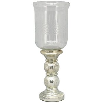 Edles Windlicht Kerzenleuchter mit geschliffenen Glas Kerzenhalter Kerzenständer Silber H 46 cm