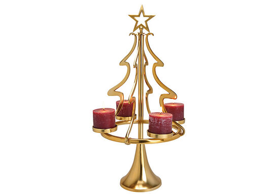Christbaum Adventkranz Metall Kerzenhalter mit 4 Kerzenteller Gold H 86cm