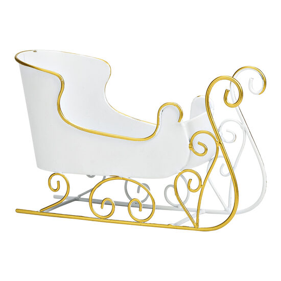 Weihnachten Deko Weihnachtsschmuck Schlitten Rentierschlitten, Metall  weiss/gold