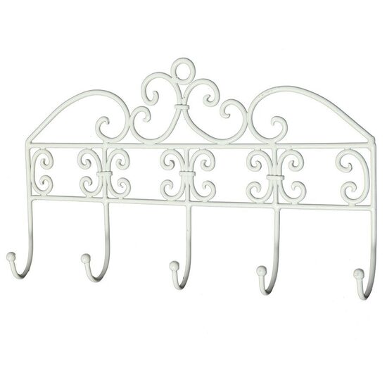 Ambiente Haus Garderobe 5 Haken weiß 38 cm - Schmiedeeisen Flur Küche Outdoor