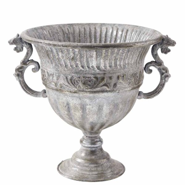 Vase Pokal Amphore auf Fuss Muster Antik Silber Metall D 26cm - H 27cm