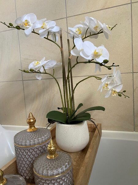 Orchidee Phalaenopsis Kunstblume mit Keramiktopf weiß H 52 cm