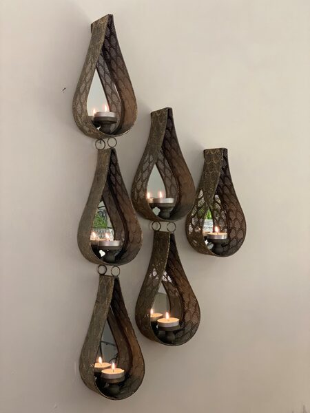Teelichthalter Wandkerzenhalter Wandleuchte Wand Kerzenhalter Metall/Glas Antik Gold