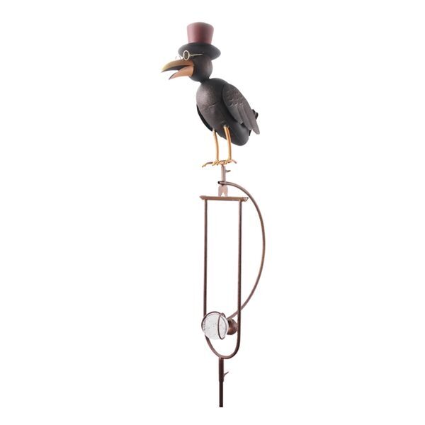 Windspiel Wippe Gartenstecker Rabe mit Hut Vogel Metall H 153cm