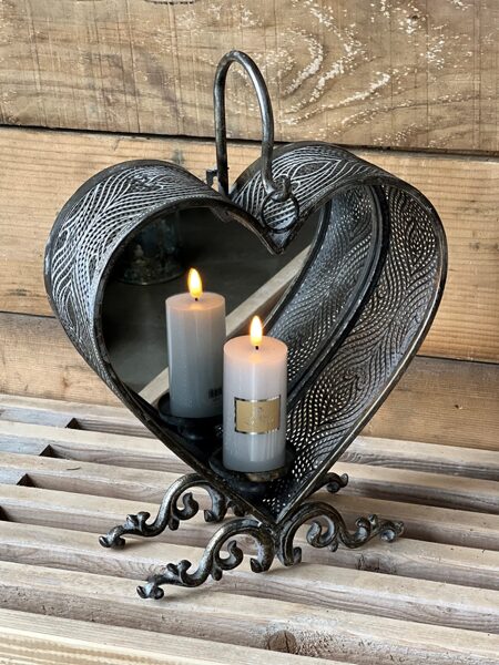 Windlicht Teelichthalter " Herz"  Metall/Glas mit Spiegel Laterne H42/L30 cm