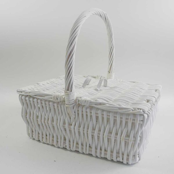 Rattan Picknick Einkaufskorb mit 2 Deckel Familie Picknickkorb weiß mit Griff rechteckig
