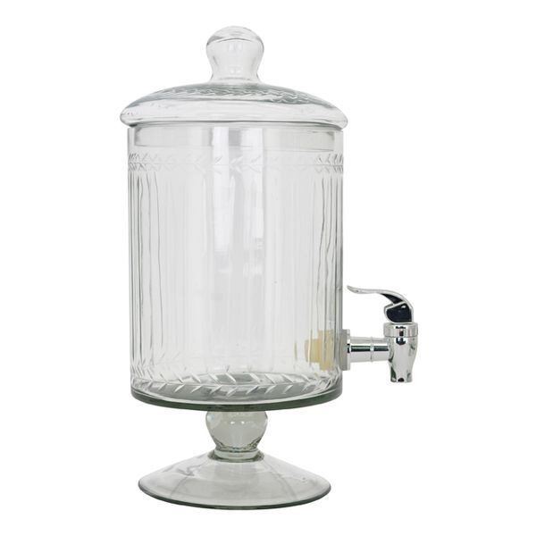 Glas Getränkespender mit Zapfhahn und Deckel - 3,5 Liter - Wasserspender Glasbehälter  Kaltgetränke Wasser Limo Bowle Eistee