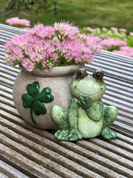Gartendeko Pflanzentopf Blumentopf mit Frosch-Figur Grün Keramik H 9cm 