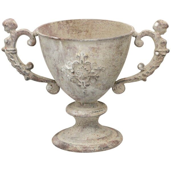 Vase Pokal Amphore auf Fuss Frz. Grau Metall  H 22 cm
