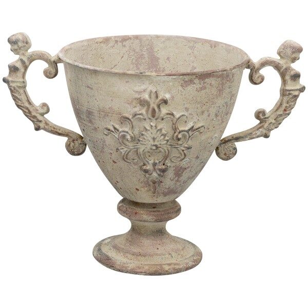 Vase Pokal Amphore auf Fuss Frz. Grau Metall  H 24,5 cm