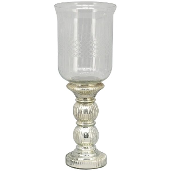 Edles Windlicht Kerzenleuchter mit geschliffenen Glas Kerzenhalter Kerzenständer Silber H 46 cm