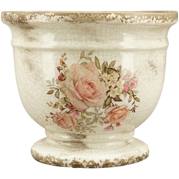 Dekorativer Blumentopf m. Rosendekor  Vintage Shabby Vase Übertopf 2 Größen