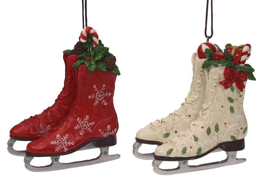 Weihnachtsanhänger-Set Schlittschuhe, 2-tlg. Weiss/ Rot