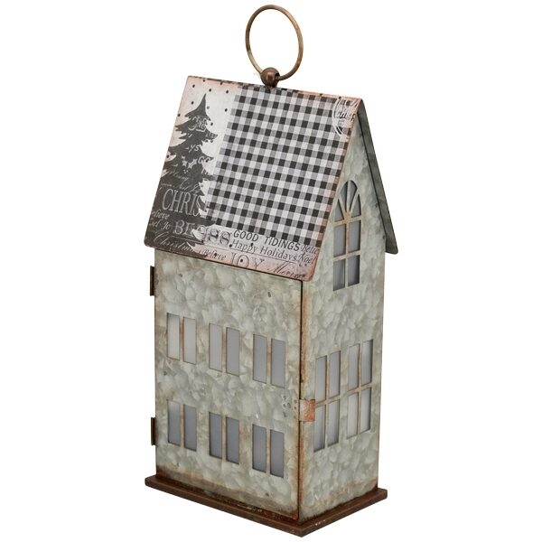 XL Laterne Haus Windlicht Haus Metall LED Beleuchtung m. Timer H 35 cm Weihnachten Metall