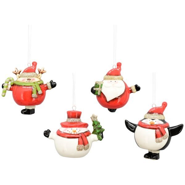 4 er Set X'mas Christbaum Hänger Chrissie, Geschenke Anhänger Keramik, 9 x 6 x 8,3 cm 4 versch. Motive