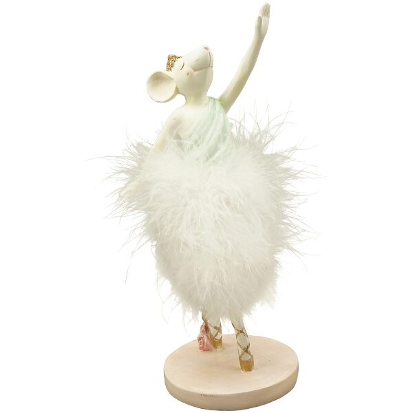 Deko Ballerina Maus " tanzend " mit Fell Dekoration Pastell Polyresin H 19,8cm