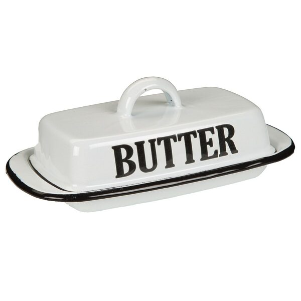 Butterdose aus Emaille in Antikweiß Butterdose Shabby Retro Old School für Butter 250g Stück  