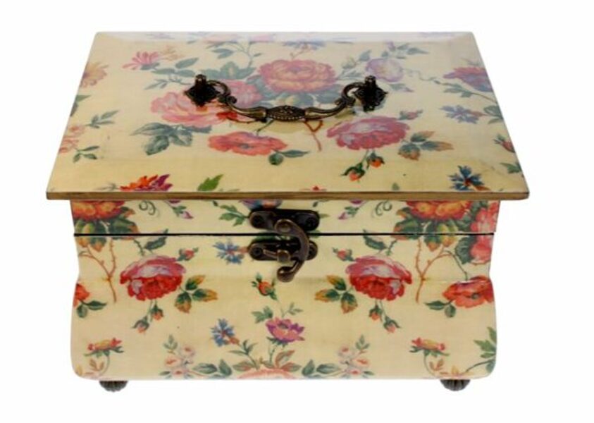 Schmuckkasten Schmuckschatulle Schatulle Truhe vintage eckig Box Schatztruhe Rose Elfenbein
