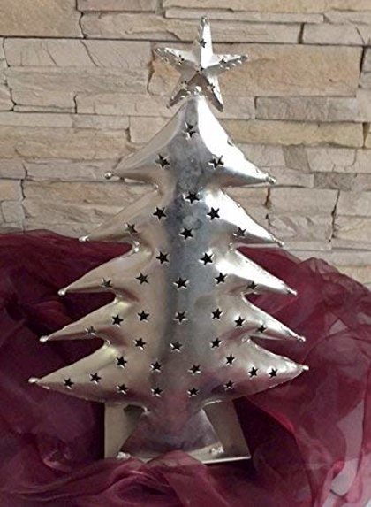 H: 21 cm Weihnachten Advent Teelichthalter Tannenbaum groß Metall  Silber 