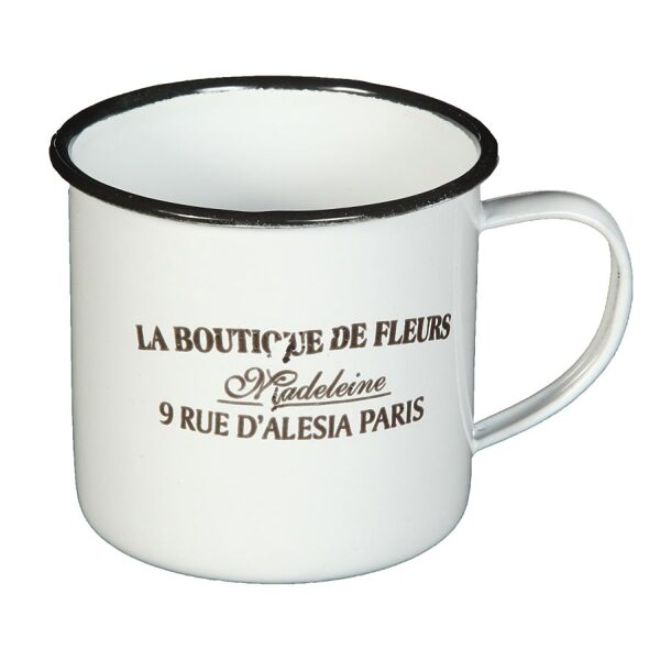Becher aus Emaille De Fleur antikweiß Kaffeebecher Teebecher Kakaobecher Tasse 0,4 l