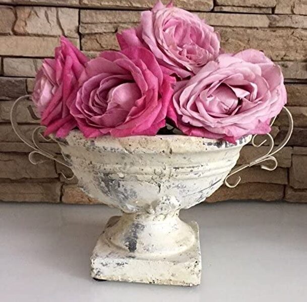 Schale auf Fuss Valo Creme Keramik Landhaus Pflanzkübel Blumentopf Vase H 23 cm