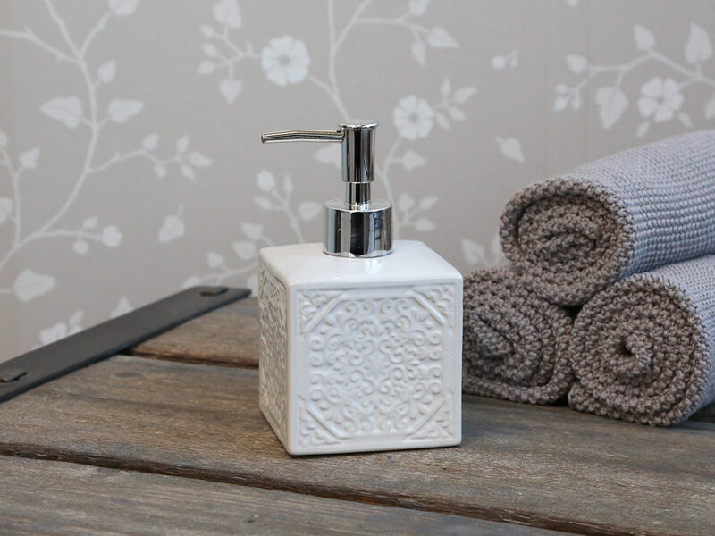 Chic Antique Seifenspender, Seofenschale quadratisch Relief oder Diamant Porzellan Edles Design