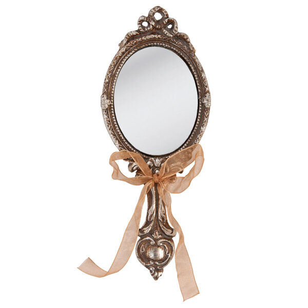 Handspiegel Kosmetikspiegel MakeUp Spiegel Silber Ornamente Brocante Franske H 19 cm
