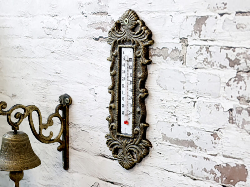 Chic Antique Thermometer für Wand Gußeisen antique messing, H 25/B 10 cm 