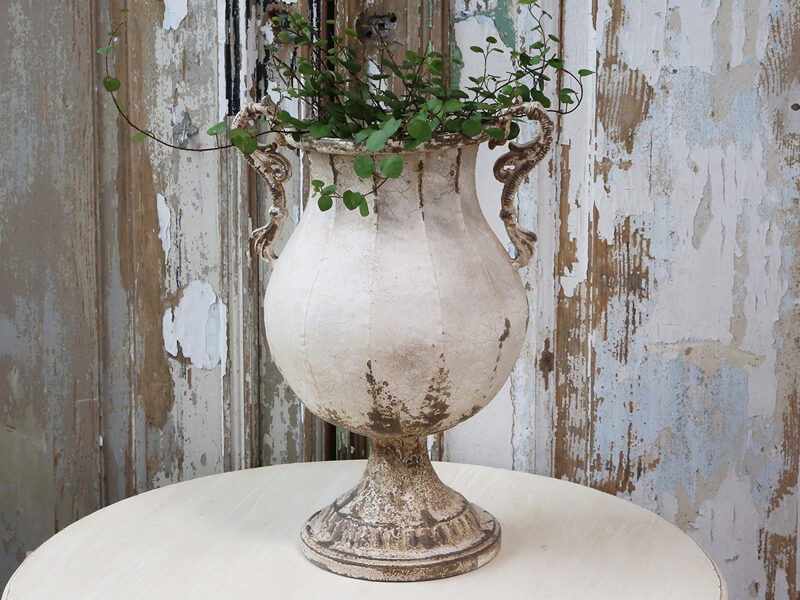 Chic Antique Vase/ Topf / Amphore auf Fuss ° Antique Creme Shabby H 45 cm
