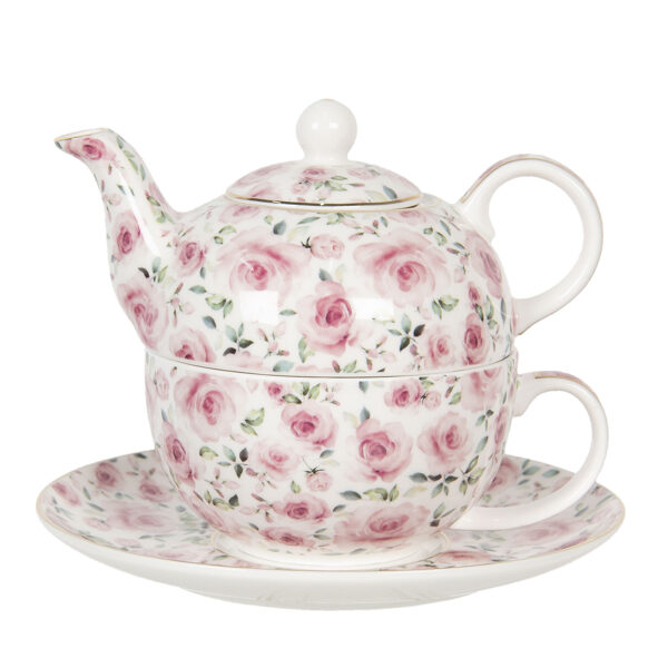 Clayre 6 Eef Tea for One Set ( 1 kleine Teekanne + 1 Tasse zum Stapeln + Untertasse) Porzellan 