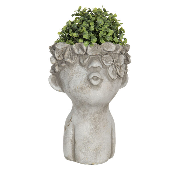  Pflanzkopf Büste Frauenkopf mit Blumenkranz z. Bepflanzen Zement H 18cm