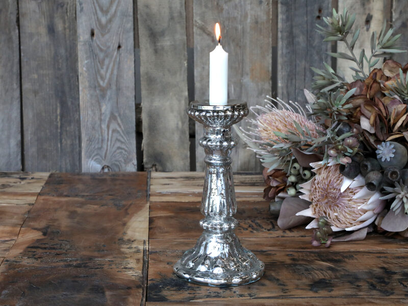 Chic Antique Kerzenständer Kerzenhalter m. Perlenrand f.  Stabkerzen H 20,5 cm