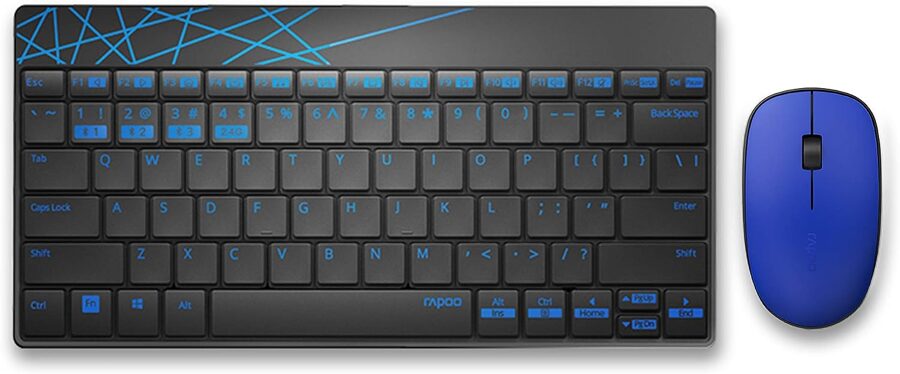 Rapoo 8000M kabelloses Tastatur-Maus Set Wireless Deskset 1300 DPI Sensor 12 Monate Batterielaufzeit kompakt DE-Layout QWERTZ PC & Mac - schwarz/blau