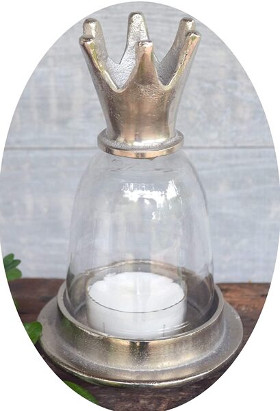 Teelichthalter Kronenglocke Aluminium/Glas Windlicht Krone Weihnachtsdekoration Glocke 2 Größen