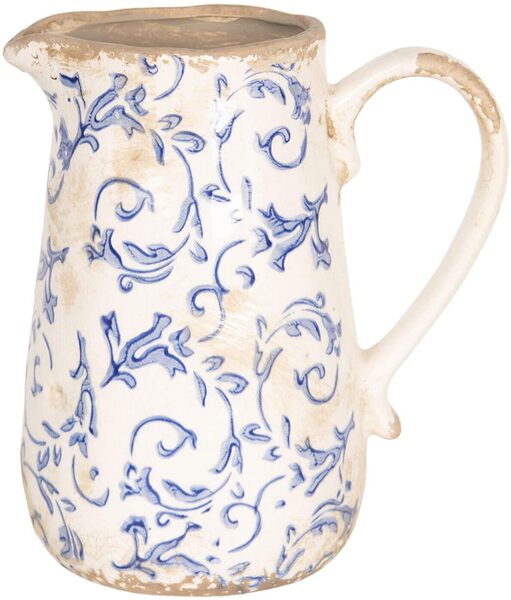Clayre & Eef dekorative Kanne mit Rosen-Motiv Krug Kanne Vase Shabby H 20 cm