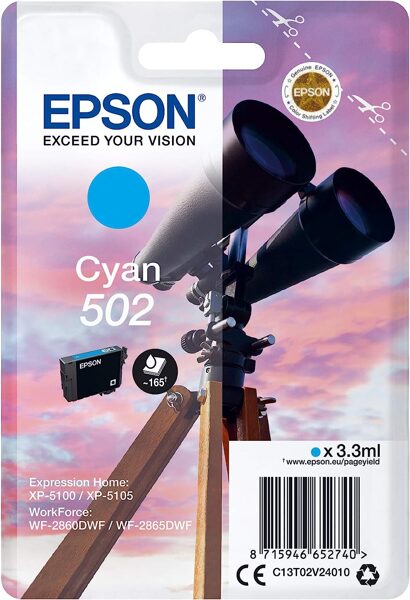 Epson Original Cyan 502 Tinte Fernglas Singlepack Standard, .3,3ml