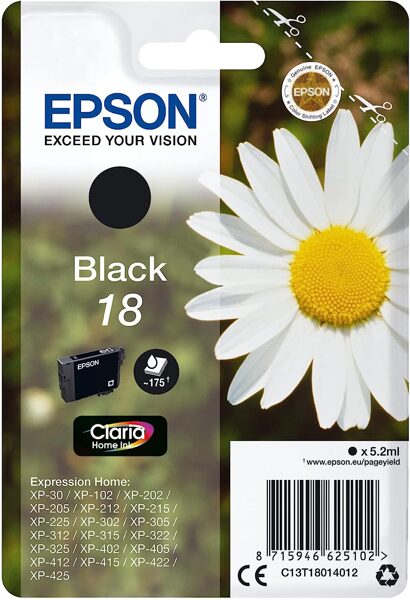 Epson Original 18 Black Tintenpatrone Gänseblümchen,  (Singlepack), 5,2ml