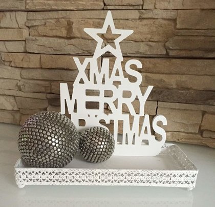  Weihnachten Tablett Schale Holz Metall Antikweiss Vintage Shabby Handarbeit  