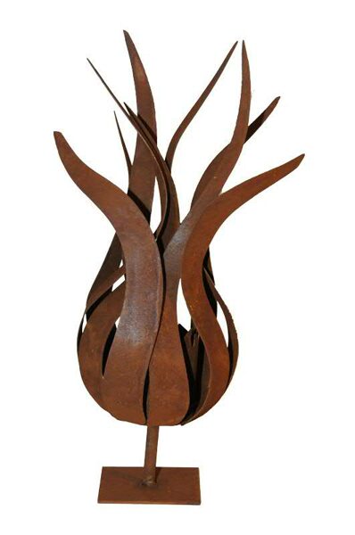 Rost Feuerblume auf Platte  Edelrost Dekoblume Gartendeko (Feuerblume für Kerze) ca .H 50cm