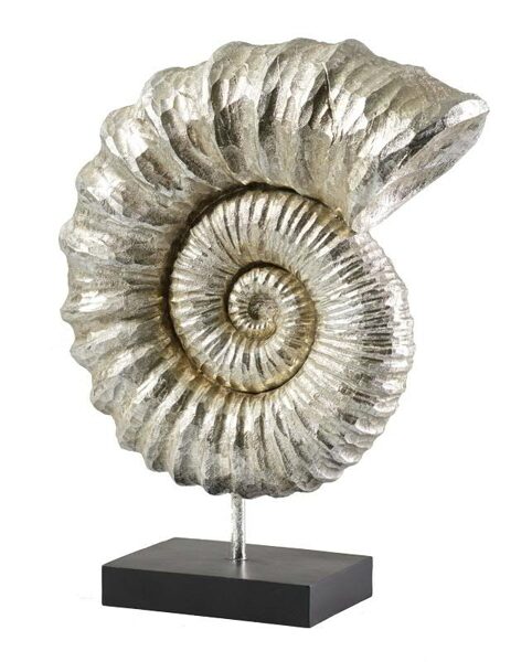 XXL Skulptur Statue Muschel Ammonit auf Fuss Dekoobjekt Silber Perlmutt H 45 cm 
