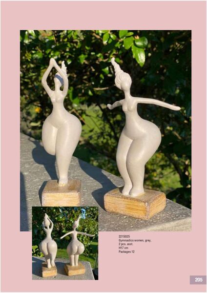 Mollige Kurvige Frau Gymnastikfrauen auf Sockel Deko-Skulptur Poly H 17cm 2 Formen