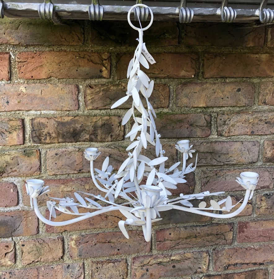 Franz. Kerzen Leuchter Metall Kerzenständer Shabby 5 Flammig, Antik Weis D 40cm  