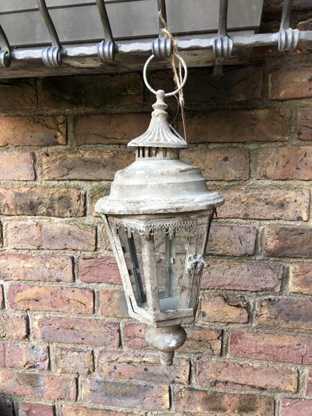 Laterne Hänge-Stand Windlicht Orient Metall Garten Deko Antik Grau Vintage 