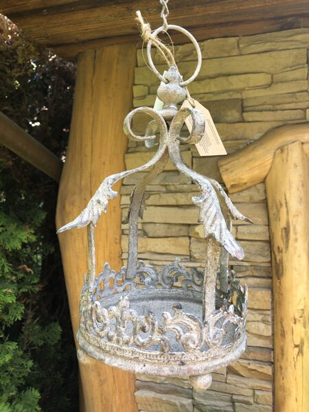 Krone z. Hängen Blumentopf Kerzenhalter Frz Grau Blumenampel Metall Windlicht  