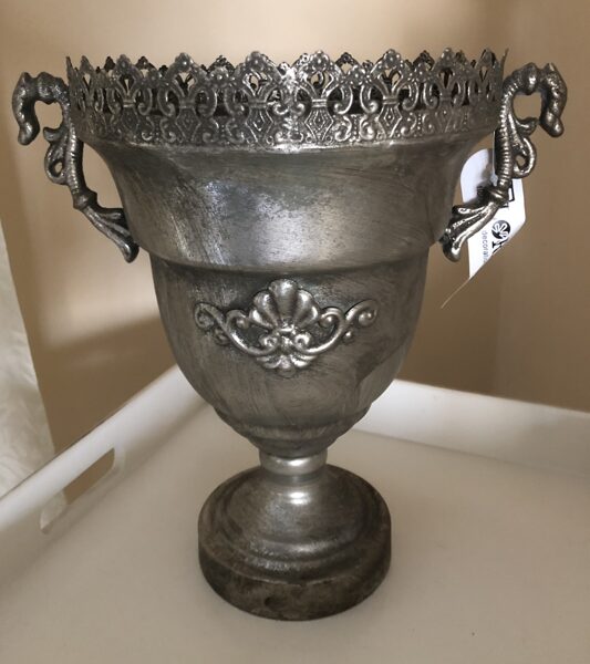 Schale Pokal Vase Pokalvase Amphore Skulptur Luxus Alu Guss Silber Planzschale 