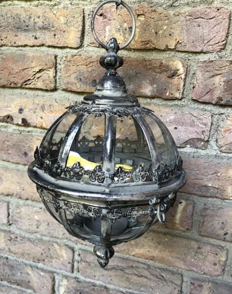 Windlicht-Hänger" Kugel " Metall/Glas mit Kette Gartenlaterne Hängelaterne Kerzenhalter 2 Größen