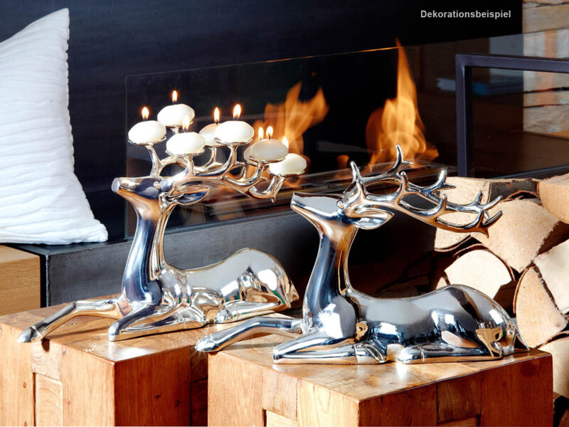Aluminium Teelichthalter Rentier Kerzenhalter Kerzenleuchter für 8 Teelichter Deko L 38cm
